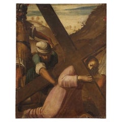 huile sur toile du 17e siècle Peinture italienne Chemin de Croix, Montée au Calvaire