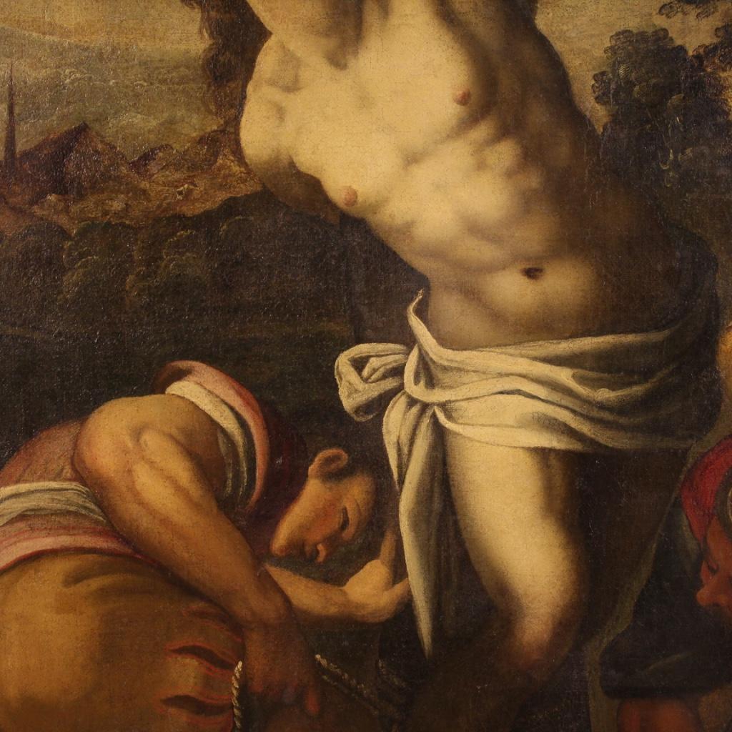 17th Century Oil on Canvas Italian Religious Antique Painting Saint Sebastian 7