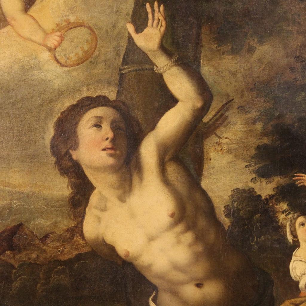 17th Century Oil on Canvas Italian Religious Antique Painting Saint Sebastian 1