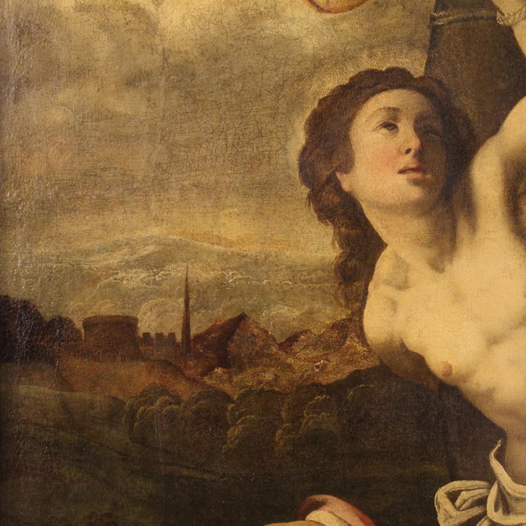 17th Century Oil on Canvas Italian Religious Antique Painting Saint Sebastian 6
