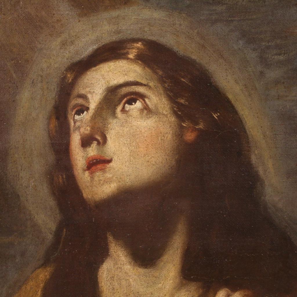 17th Century Oil on Canvas Italian Religious Magdalene Painting, 1680 In Good Condition In Vicoforte, Piedmont