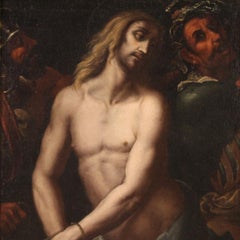 17th Century Oil on Canvas Italian Religious Painting Christ at the Column, 1650