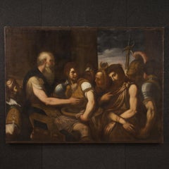 17th Century Oil on Canvas Italian Religious Painting Christ before Pilate, 1640