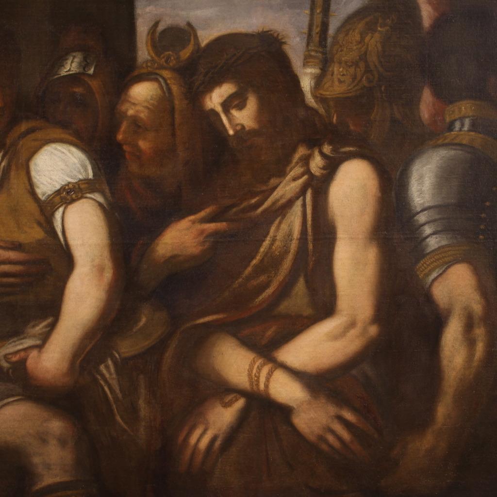17th Century Oil on Canvas Italian Religious Painting Christ before Pilate, 1640 3