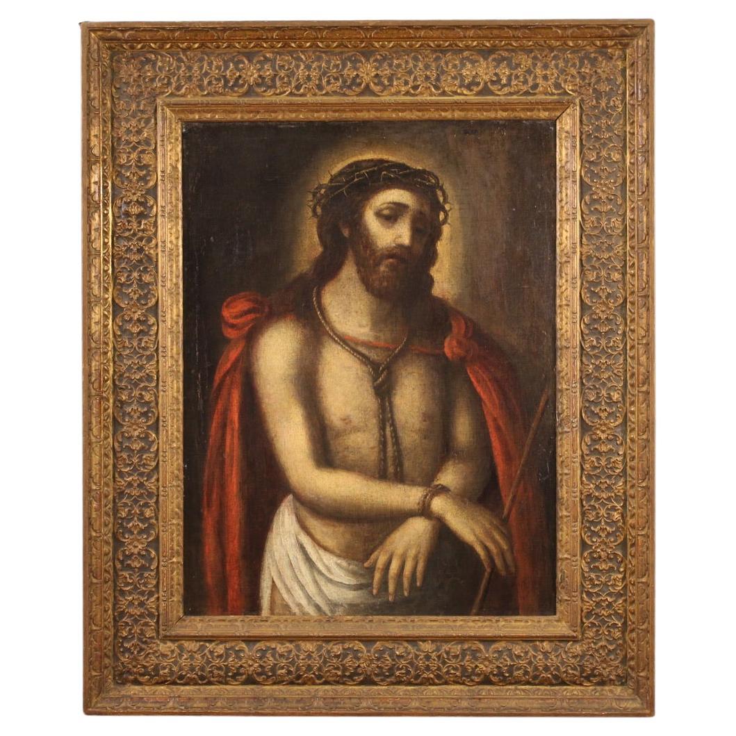 17th Century Oil on Canvas Italian Religious Painting Christ Ecce Homo, 1670