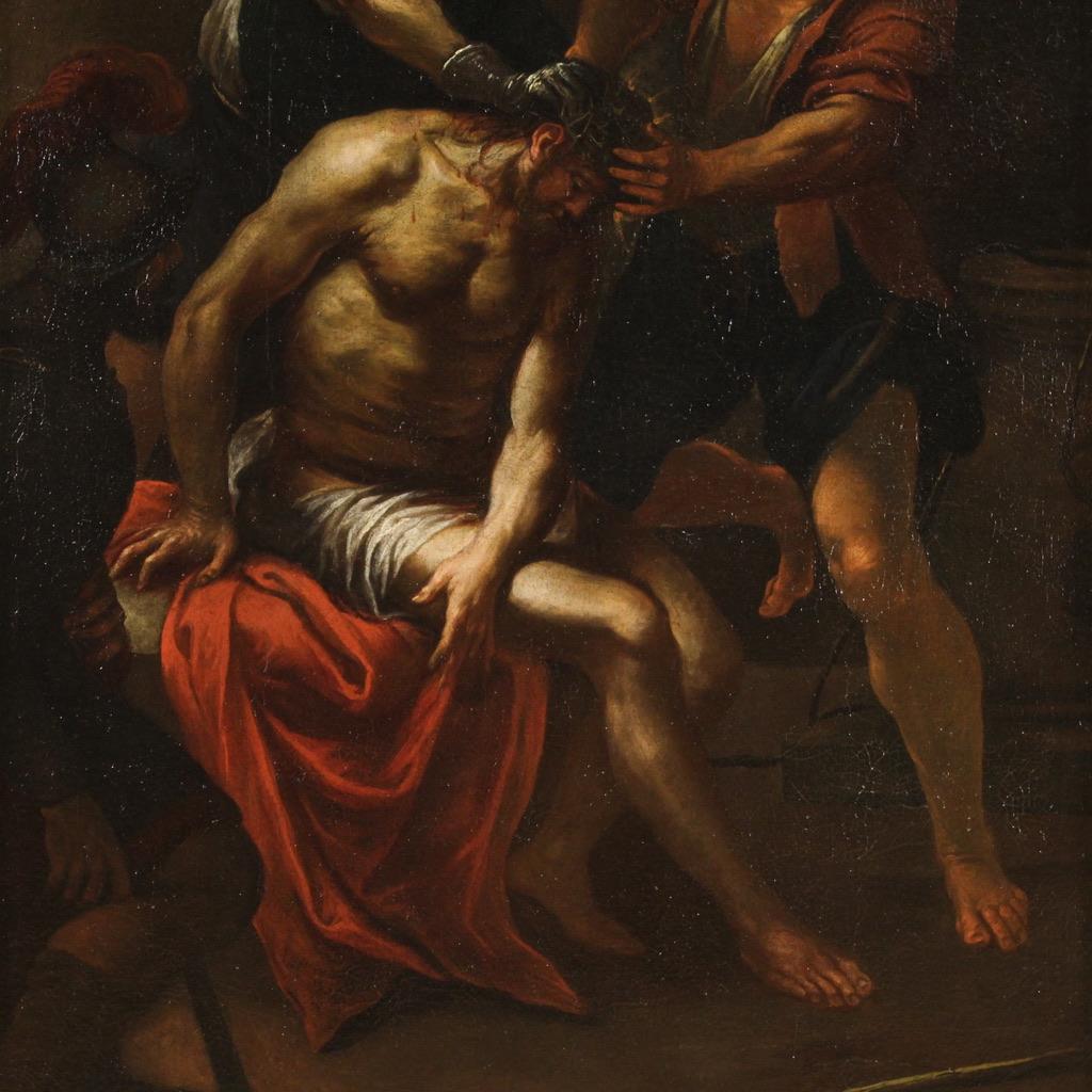 Mid-17th Century 17th Century Oil on Canvas Italian Religious Painting Crowning with Thorns, 1650