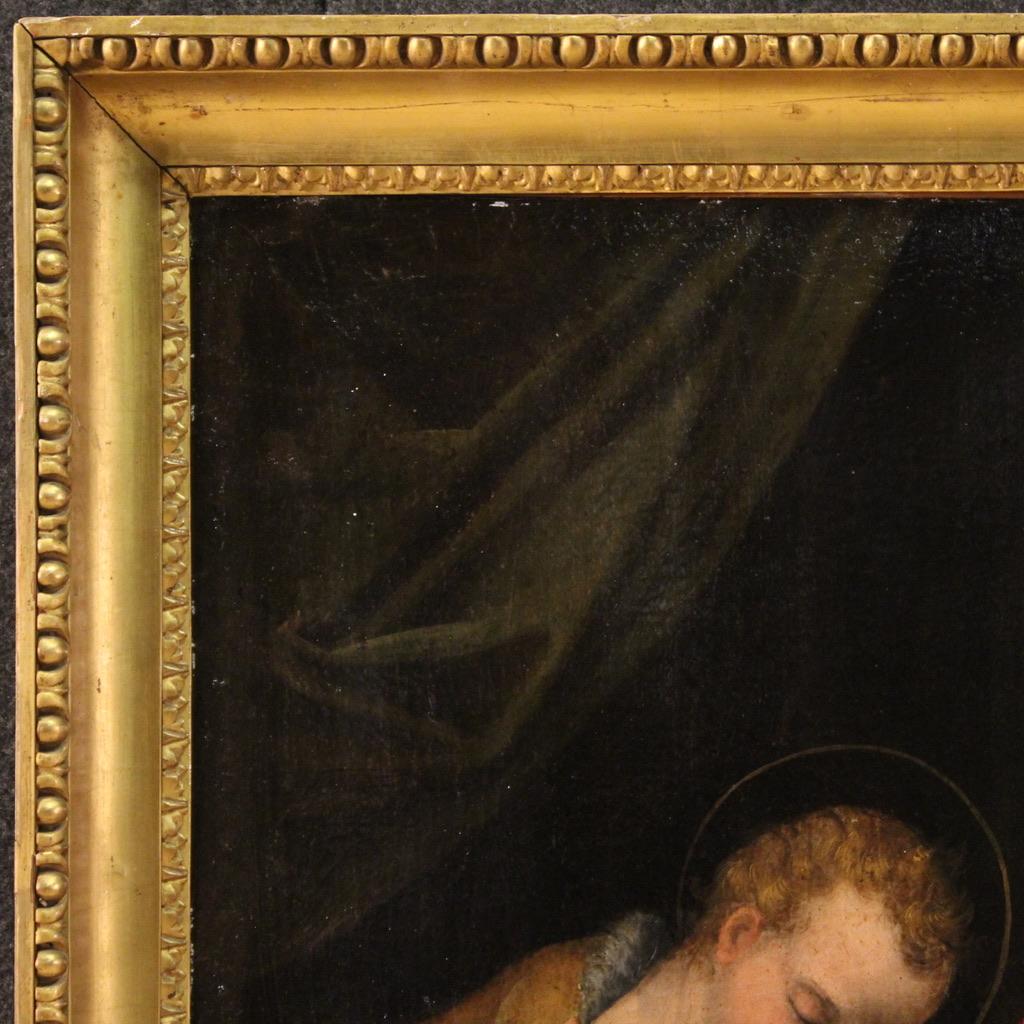Huile sur toile italienne du 17ème siècle - Peinture religieuse - Fille Sainte, 1620 7