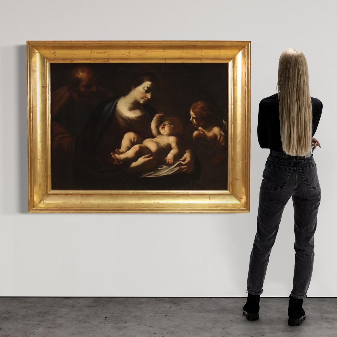 óleo sobre lienzo del siglo XVII Pintura religiosa italiana Sagrada Familia, 1660 Italian en venta