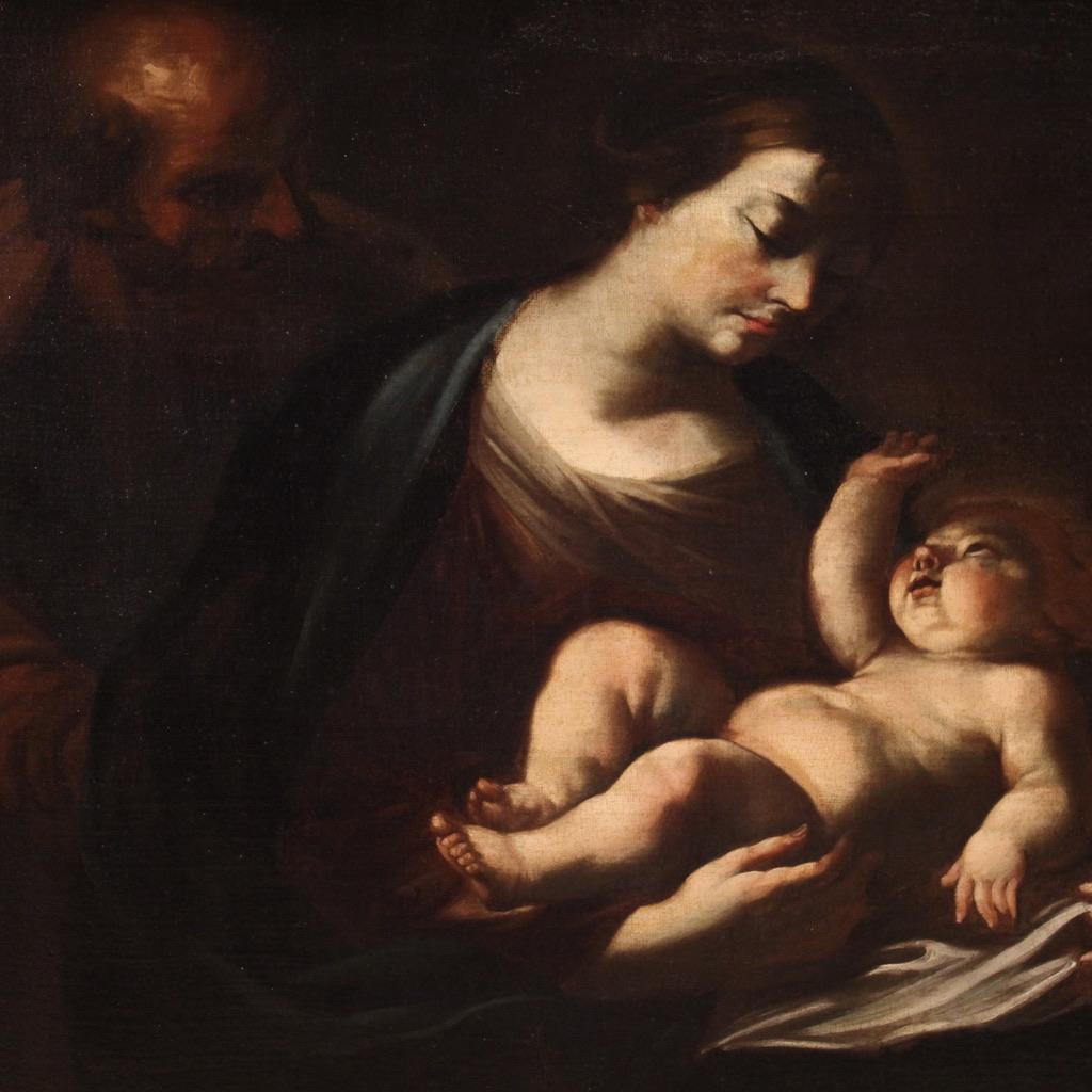 óleo sobre lienzo del siglo XVII Pintura religiosa italiana Sagrada Familia, 1660 Aceitado en venta