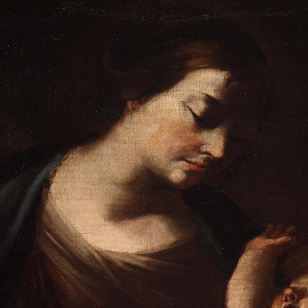 óleo sobre lienzo del siglo XVII Pintura religiosa italiana Sagrada Familia, 1660 en Bueno estado para la venta en Vicoforte, Piedmont