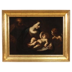 óleo sobre lienzo del siglo XVII Pintura religiosa italiana Sagrada Familia, 1660