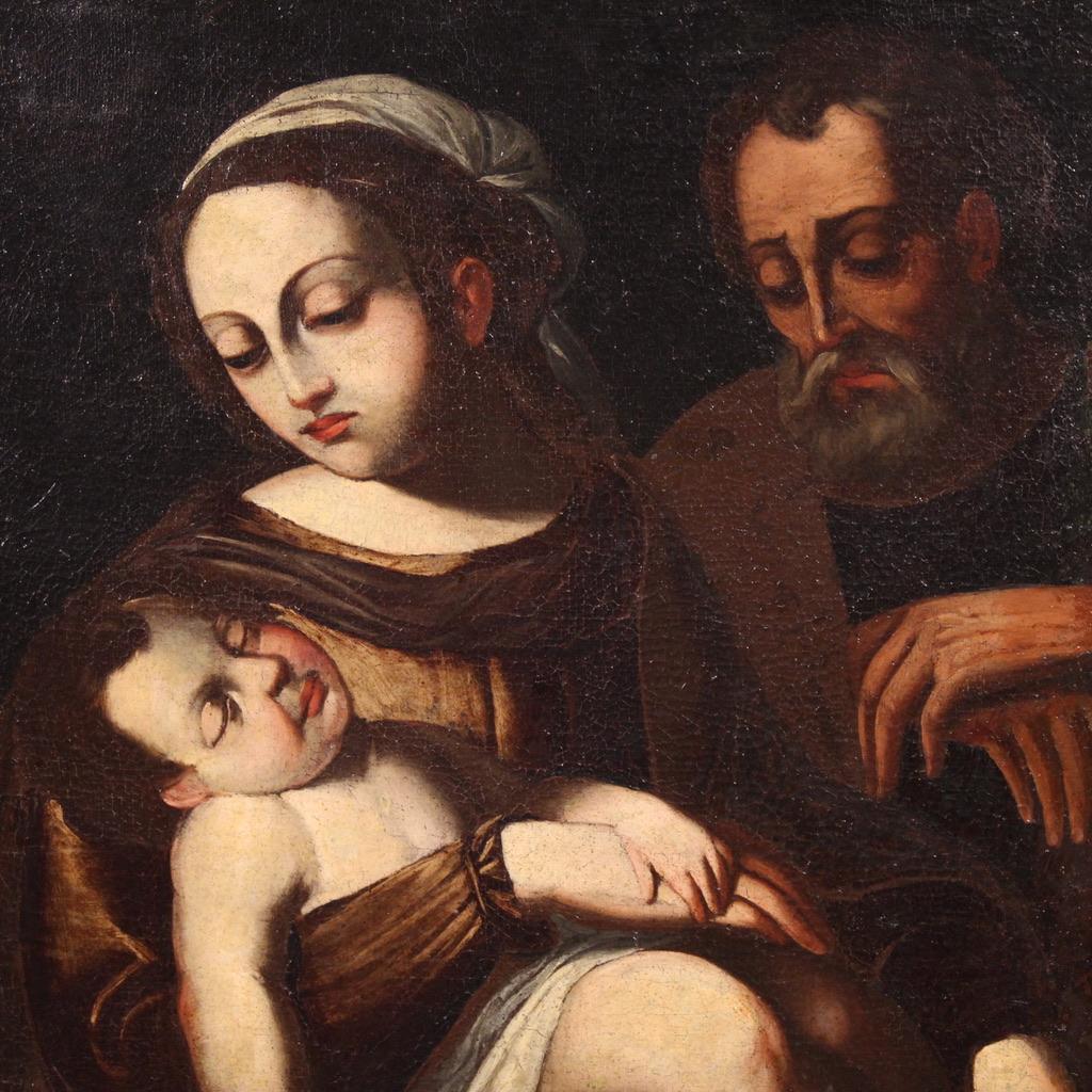 17th Century Oil on Canvas Italian Religious Painting Holy Family, 1670 (Geölt) im Angebot