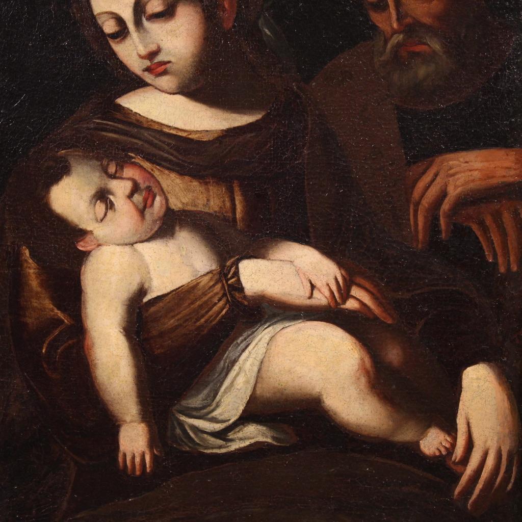 17th Century Oil on Canvas Italian Religious Painting Holy Family, 1670 im Zustand �„Gut“ im Angebot in Vicoforte, Piedmont