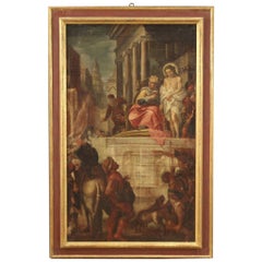 17th Century Oil on Canvas Italian Religious Painting Jesus and Herod, 1670