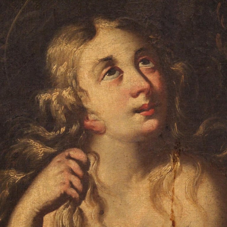 17th Century Oil on Canvas French Religious Painting Mary Magdalene, 1670 For Sale 6