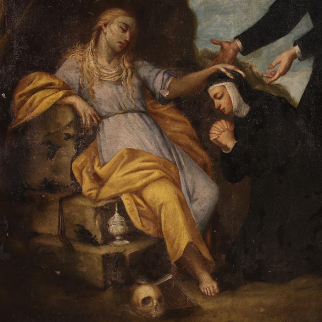 Oiled 17th Century Oil on Canvas Italian Religious Painting Mary Magdalene, 1680