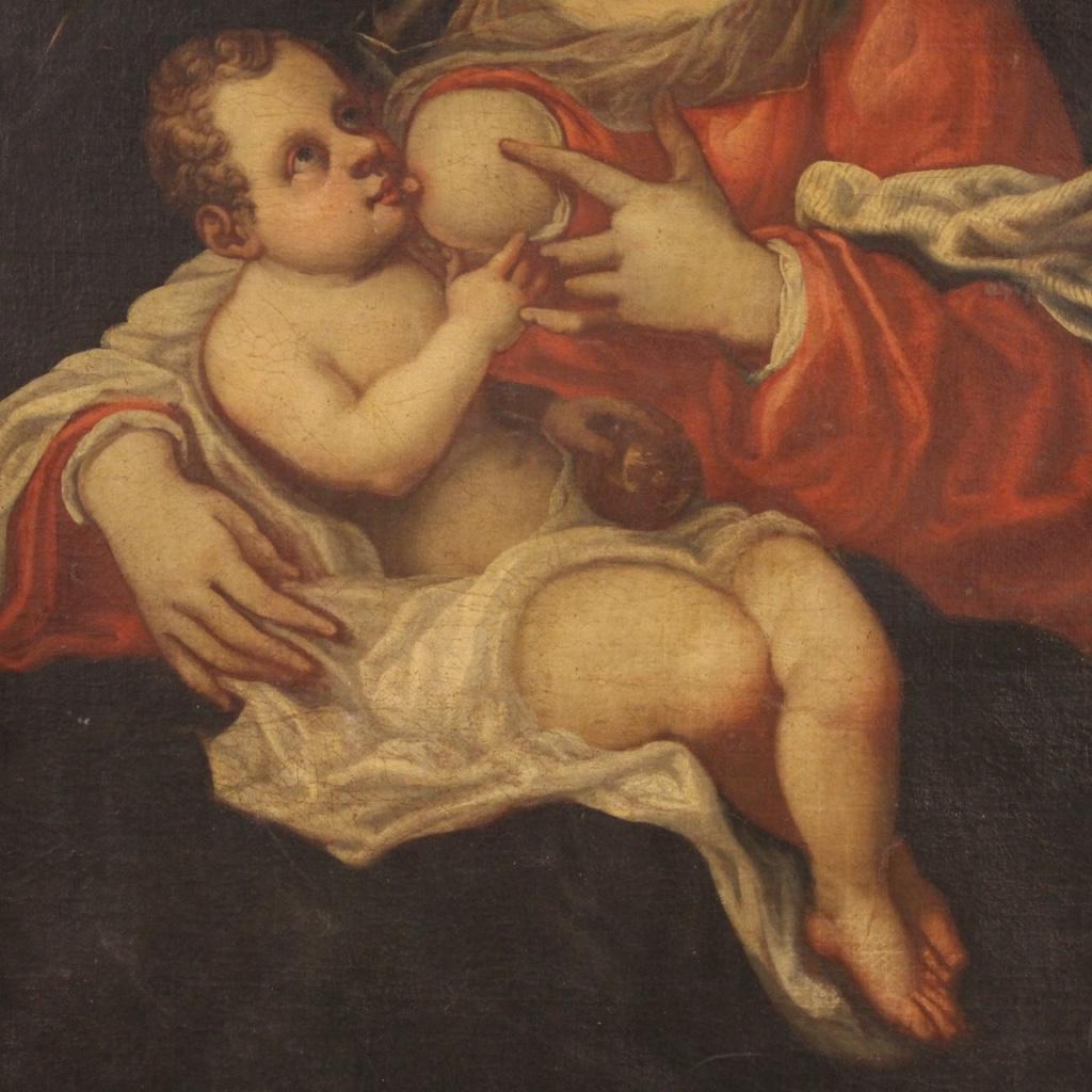 17th Century Oil on Canvas Italian Religious Painting Our Lady of the Milk, 1680 1
