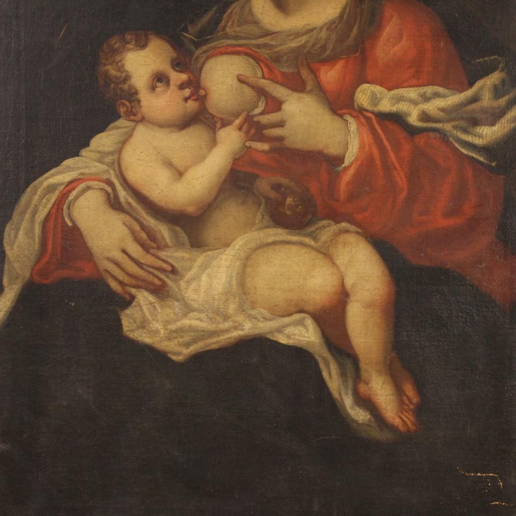 17th Century Oil on Canvas Italian Religious Painting Our Lady of the Milk, 1680 5