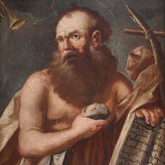 17th Century Oil on Canvas Italian Religious Painting Penitent Saint Jerome
