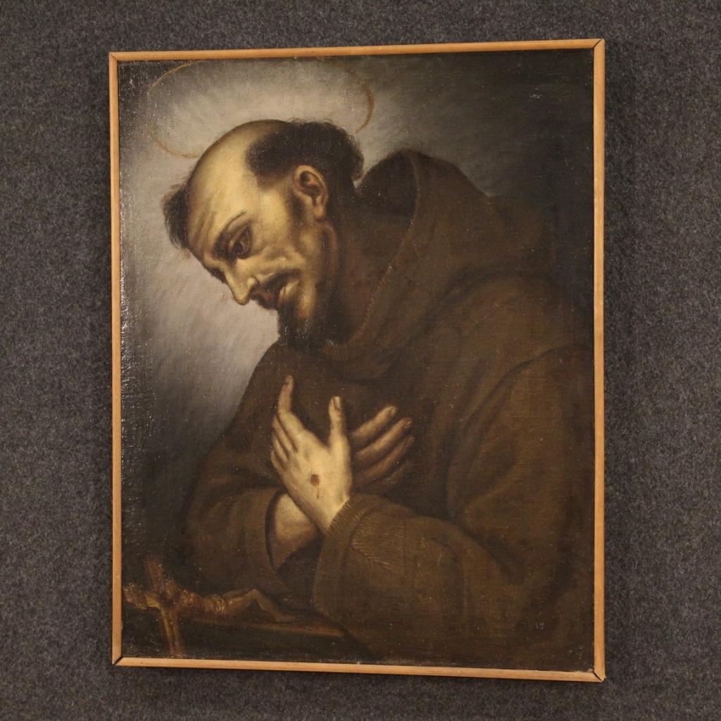 17th Century Oil on Canvas Italian Religious Painting Saint Francis, 1660 7