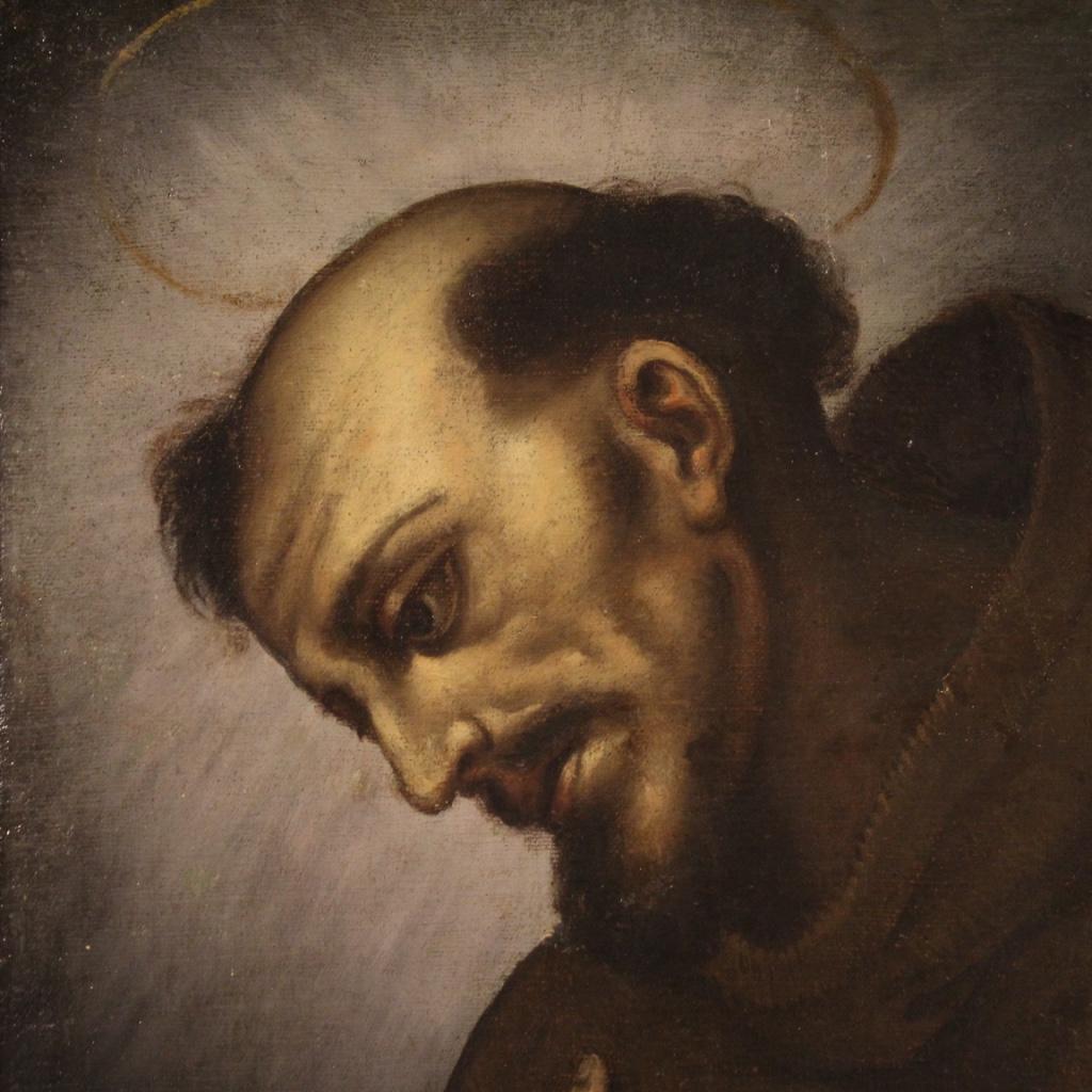 17th Century Oil on Canvas Italian Religious Painting Saint Francis, 1660 In Good Condition In Vicoforte, Piedmont