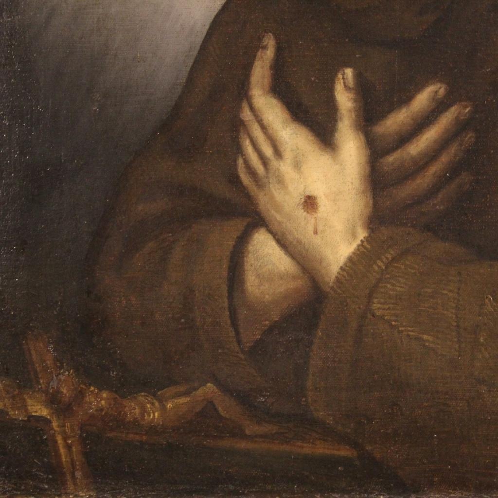 17th Century Oil on Canvas Italian Religious Painting Saint Francis, 1660 1