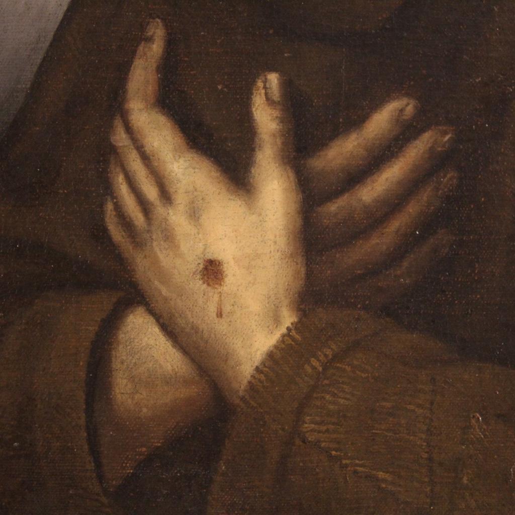 17th Century Oil on Canvas Italian Religious Painting Saint Francis, 1660 4