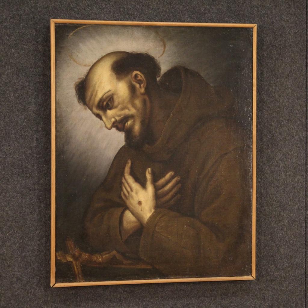 17th Century Oil on Canvas Italian Religious Painting Saint Francis, 1660 6