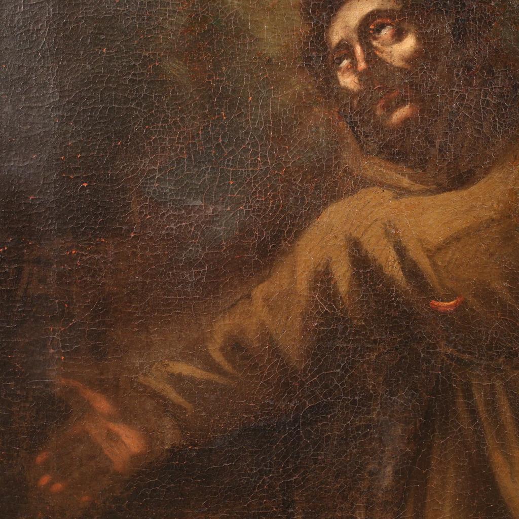 17th Century Oil on Canvas Italian Religious Painting Saint Francis of Assisi in vendita 8