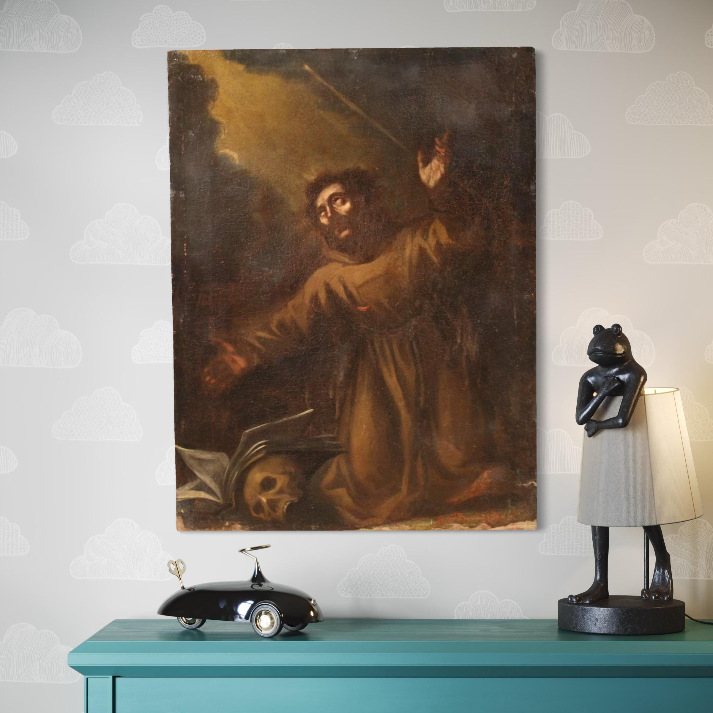 17th Century Oil on Canvas Italian Religious Painting Saint Francis of Assisi in vendita 2