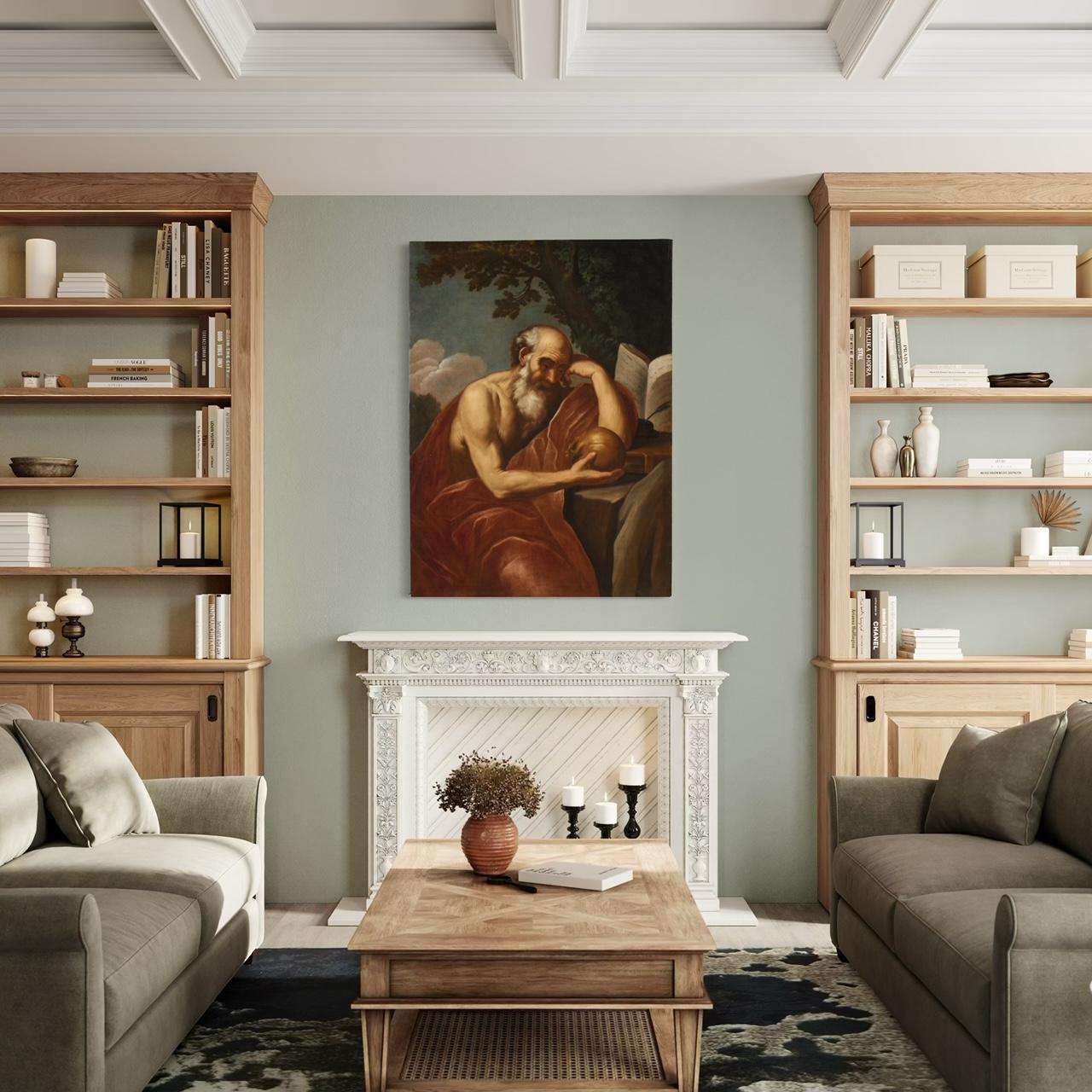 siglo XVII Óleo sobre lienzo Pintura religiosa italiana San Jerónimo en meditación en venta 6