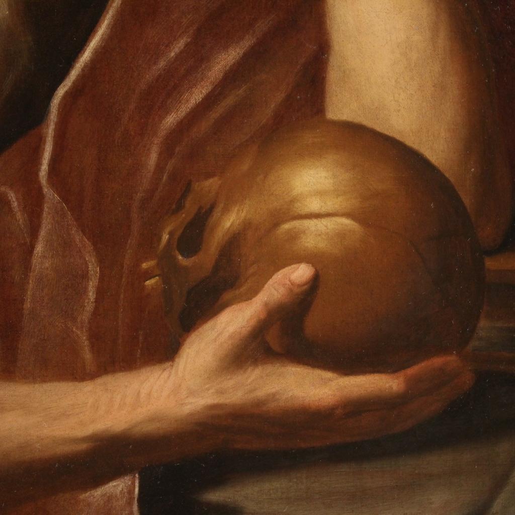 siglo XVII Óleo sobre lienzo Pintura religiosa italiana San Jerónimo en meditación Lienzo en venta