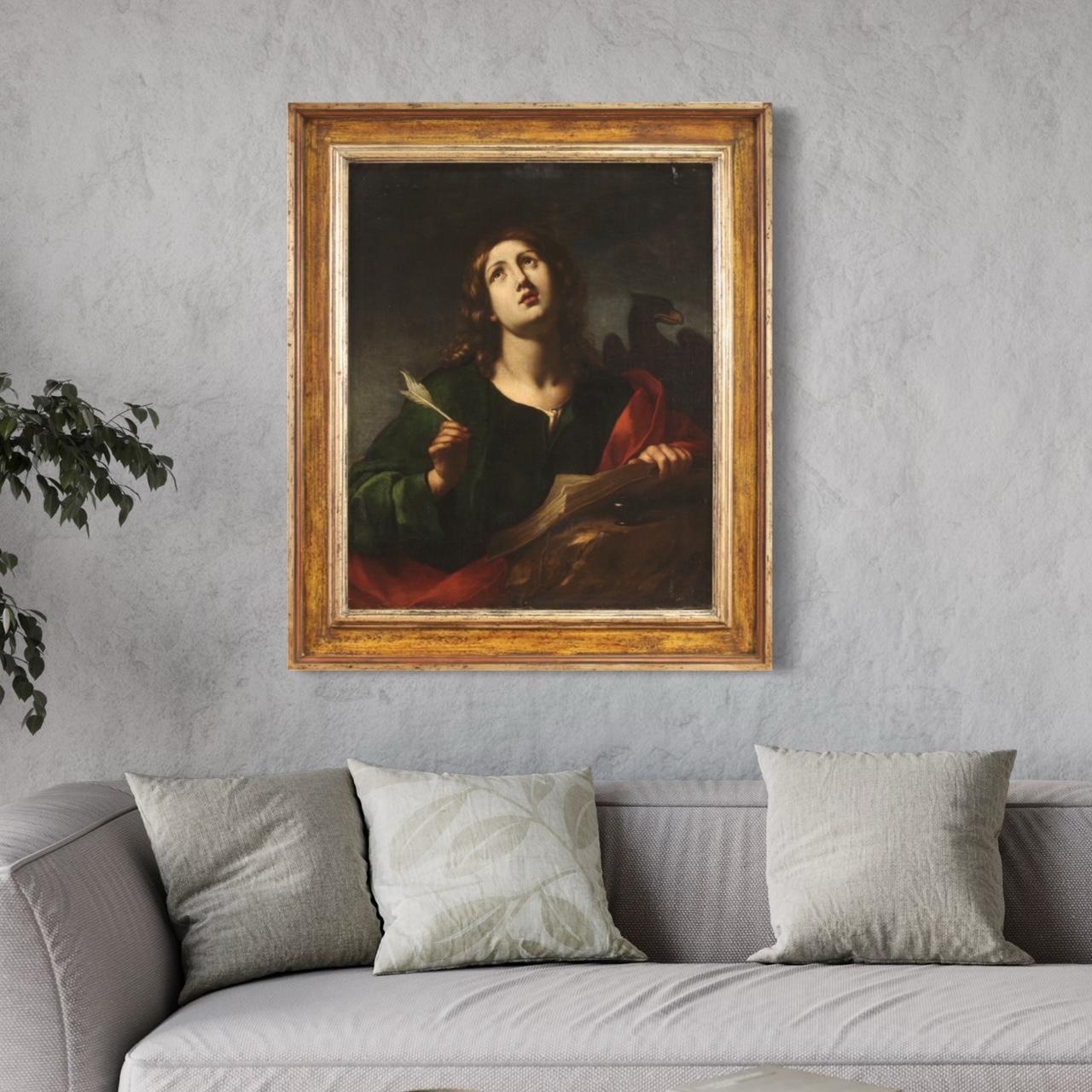 17th Century Oil on Canvas Italian Religious Painting Saint John Evangelist 11