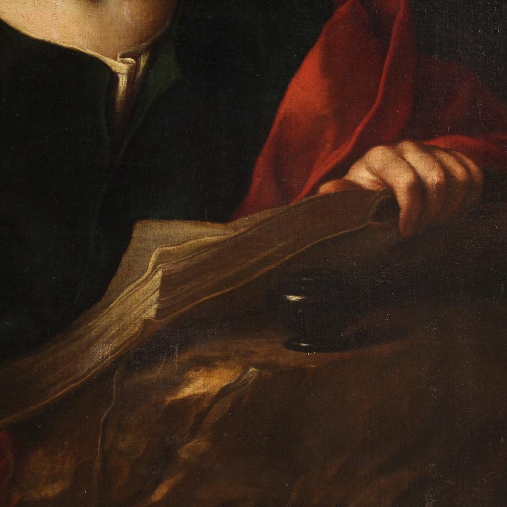17th Century Oil on Canvas Italian Religious Painting Saint John Evangelist 1