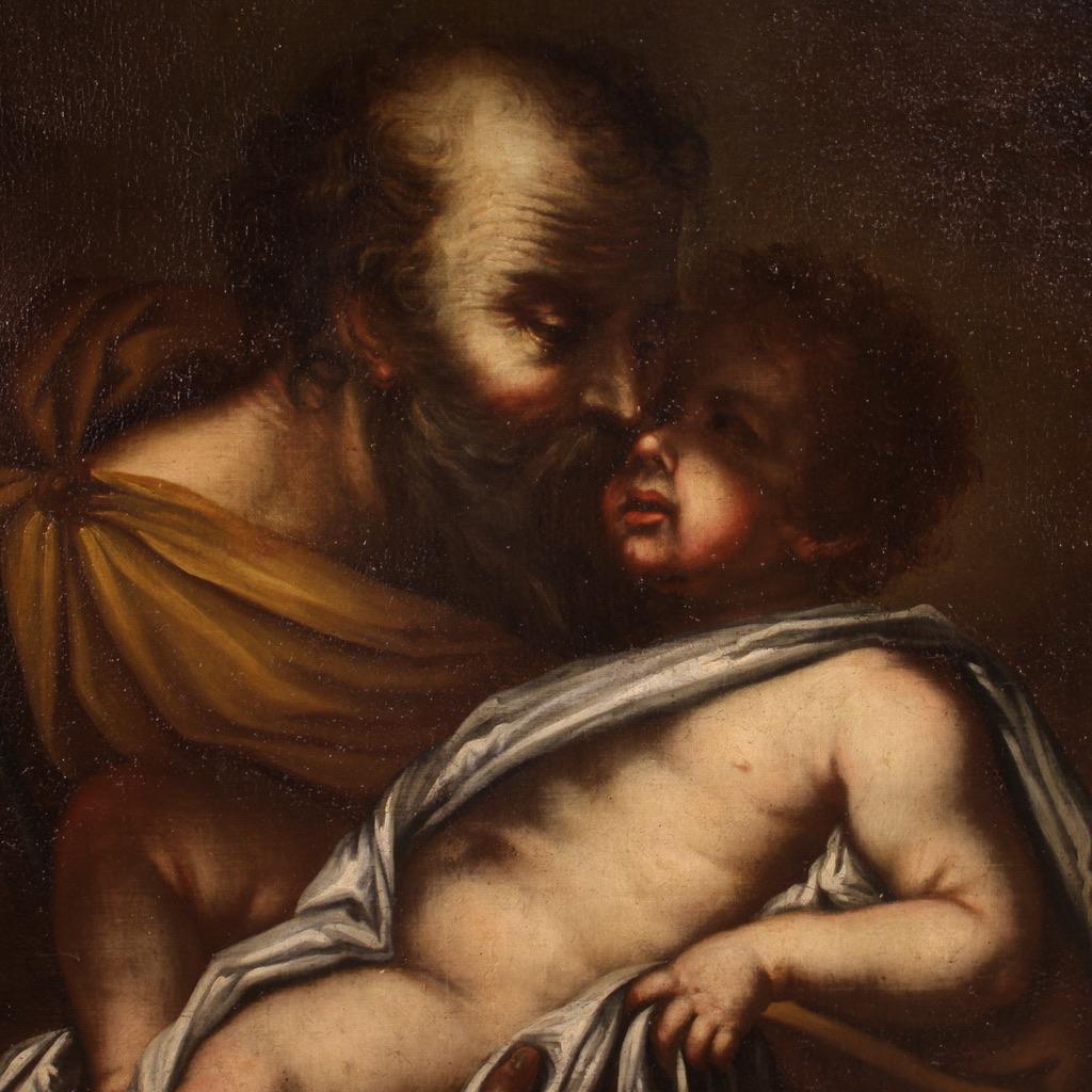 17th Century Oil on Canvas Italian Religious Painting Saint Joseph with Child 3