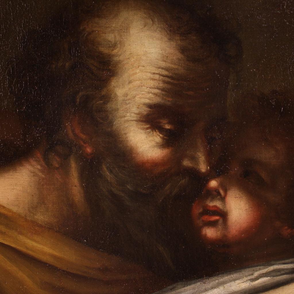 17th Century Oil on Canvas Italian Religious Painting Saint Joseph with Child 5