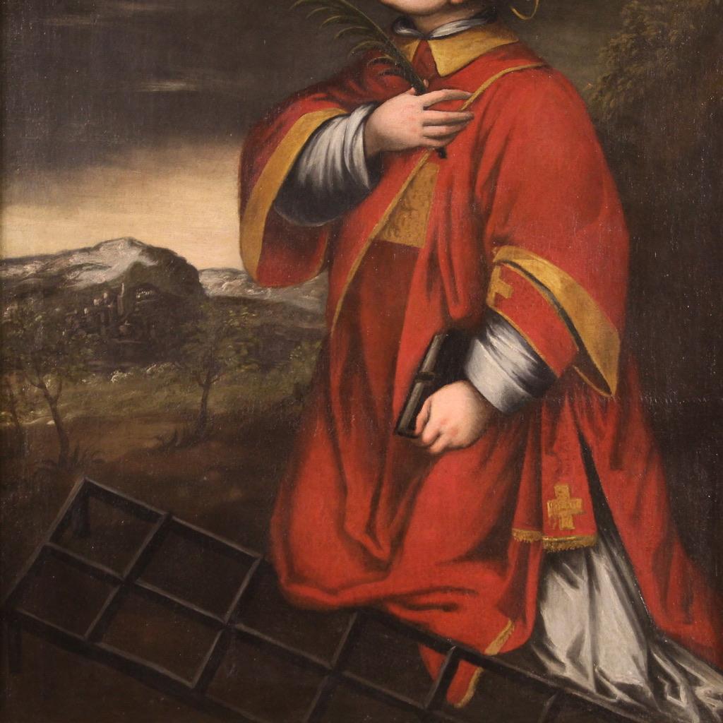 17th Century Oil on Canvas Italian Religious Painting Saint Lawrence Martyr 1650 3