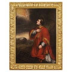 17th Century Oil on Canvas Italian Religious Painting Saint Lawrence Martyr 1650