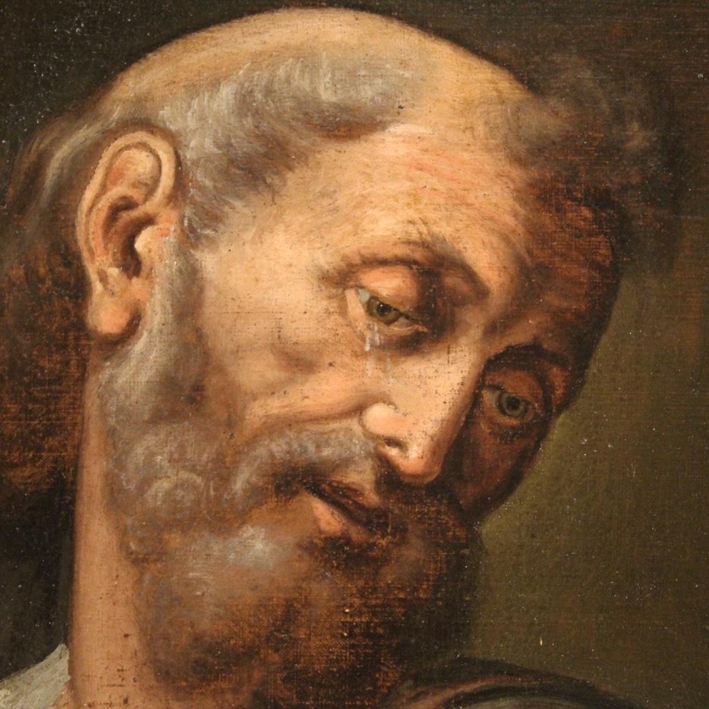 17th Century Oil on Canvas Italian Religious Painting Saint Peter, 1660 5