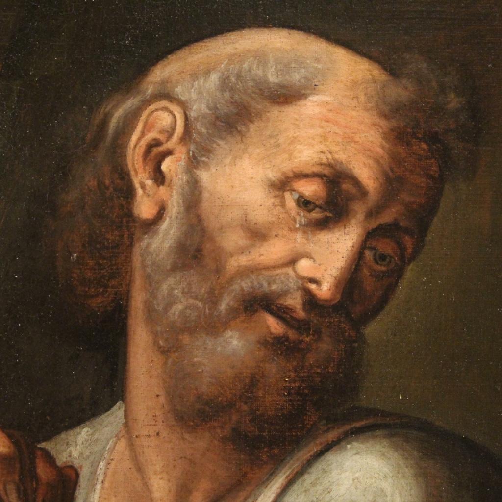 Mid-17th Century 17th Century Oil on Canvas Italian Religious Painting Saint Peter, 1660