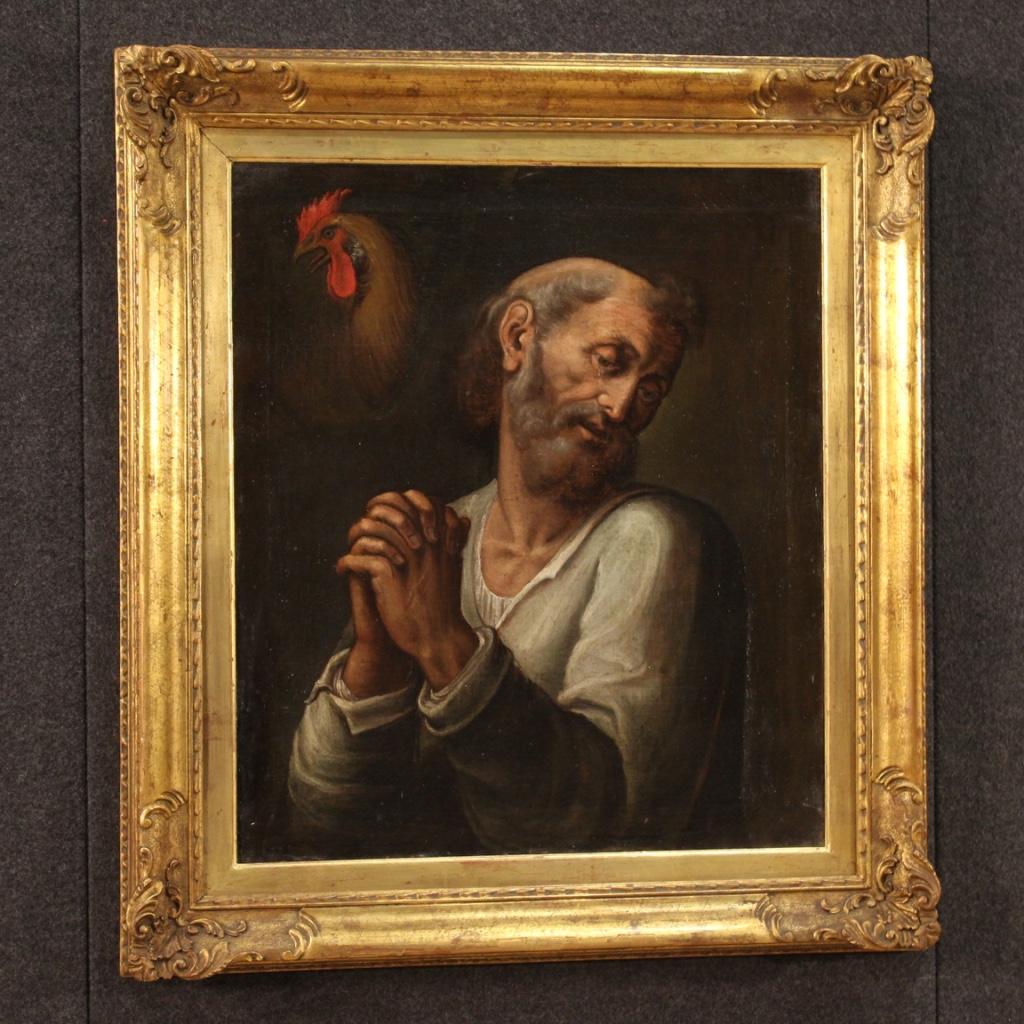 17th Century Oil on Canvas Italian Religious Painting Saint Peter, 1660 4