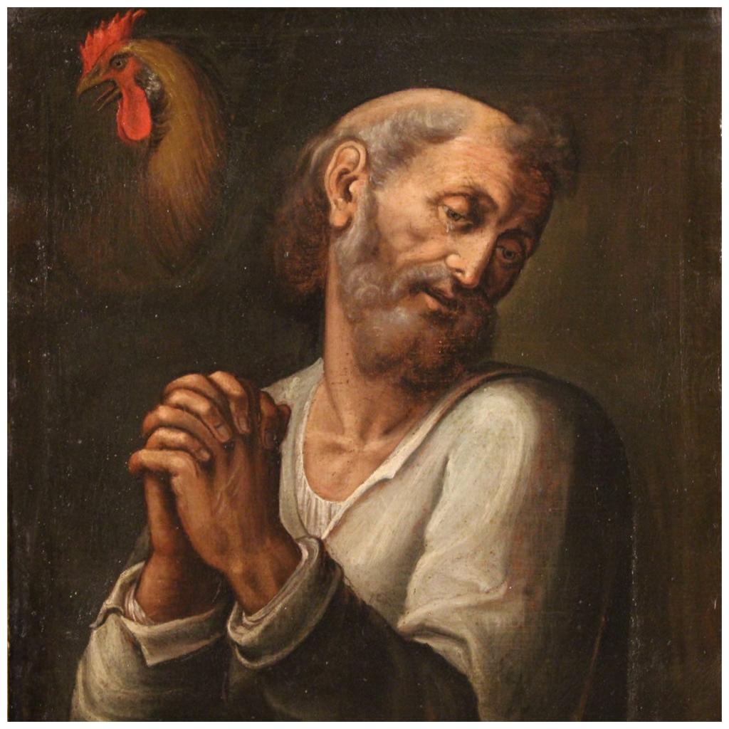 17th Century Oil on Canvas Italian Religious Painting Saint Peter, 1660
