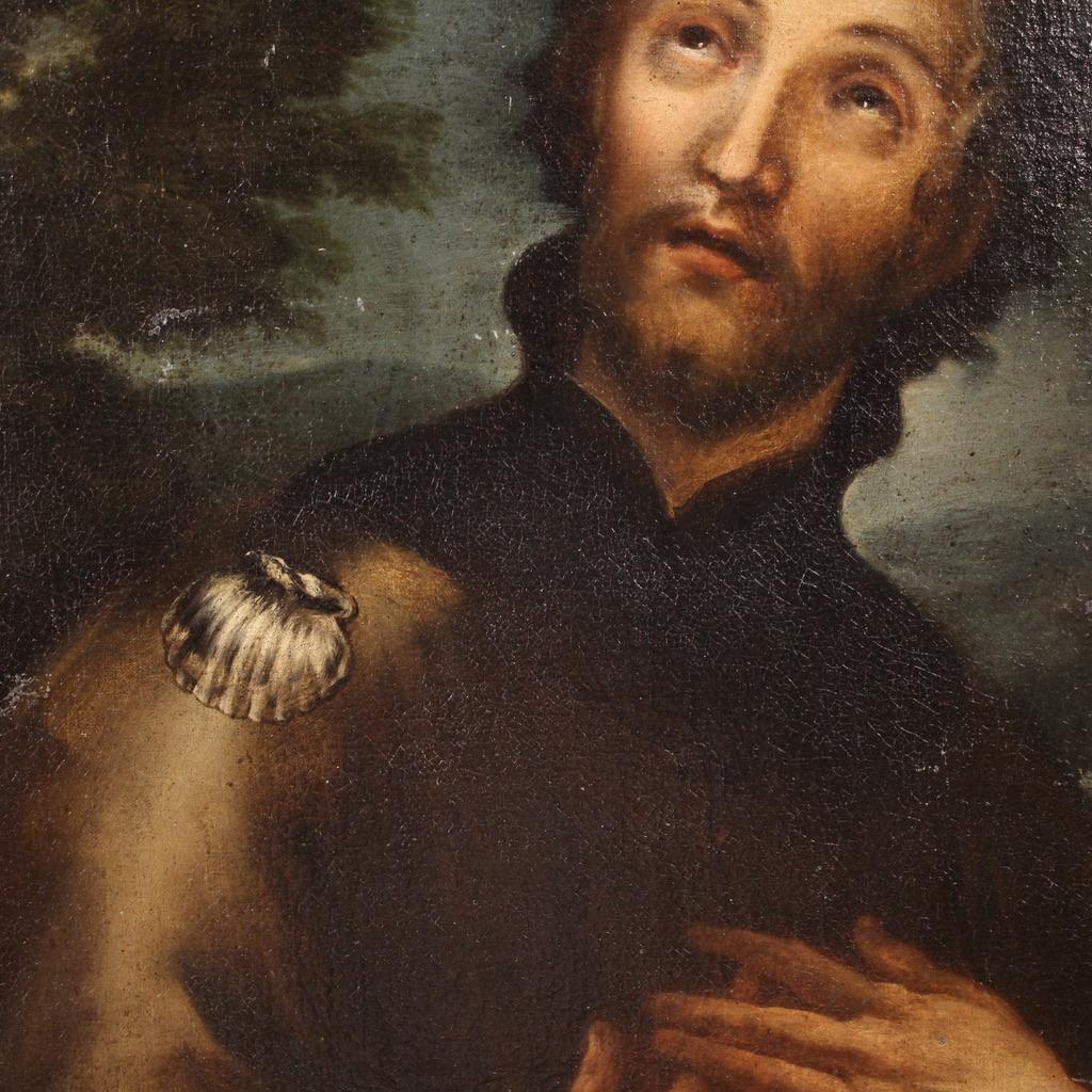 17th Century Oil on Canvas Italian Religious Painting Saint Roch, 1680 in vendita 5