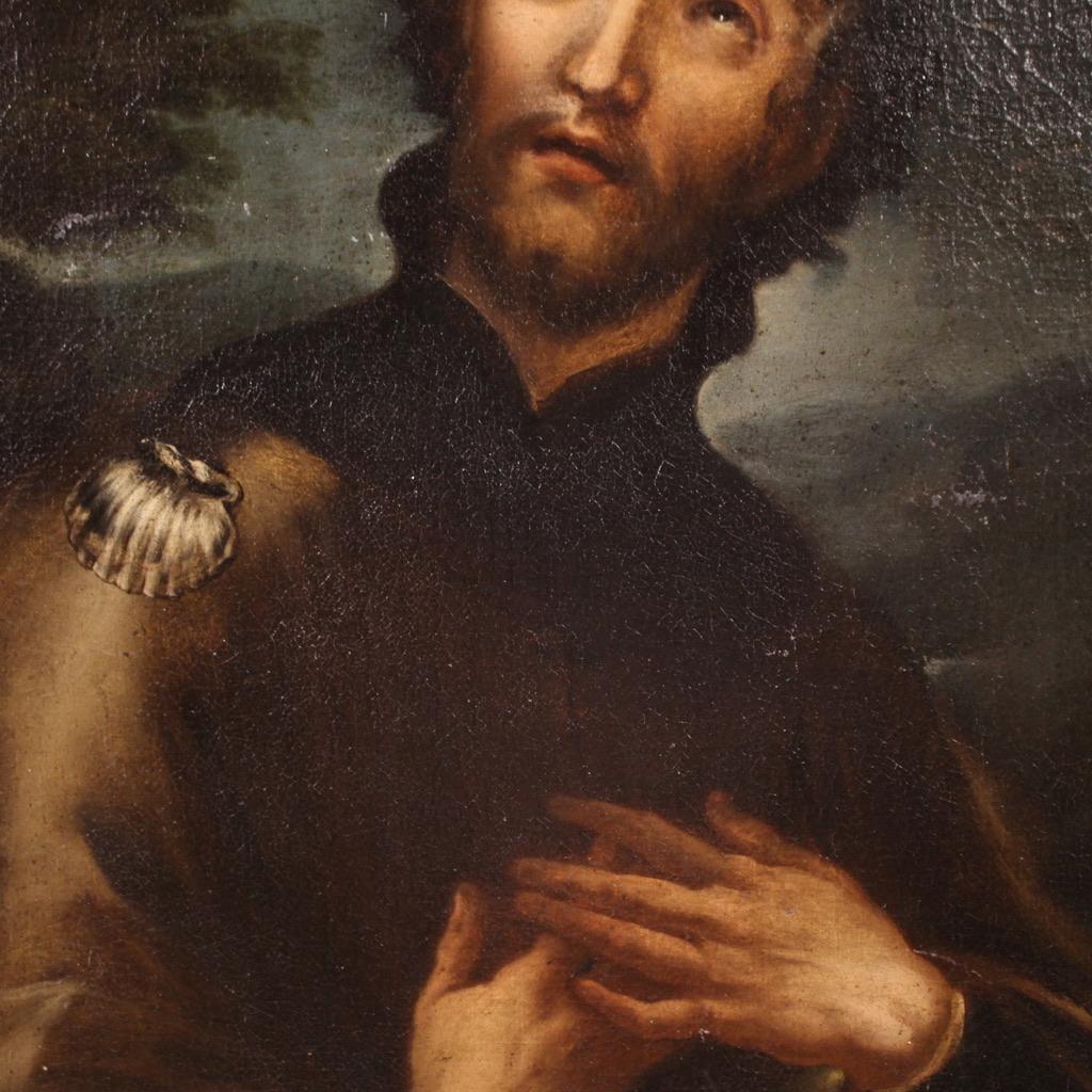 17th Century Oil on Canvas Italian Religious Painting Saint Roch, 1680 in vendita 9