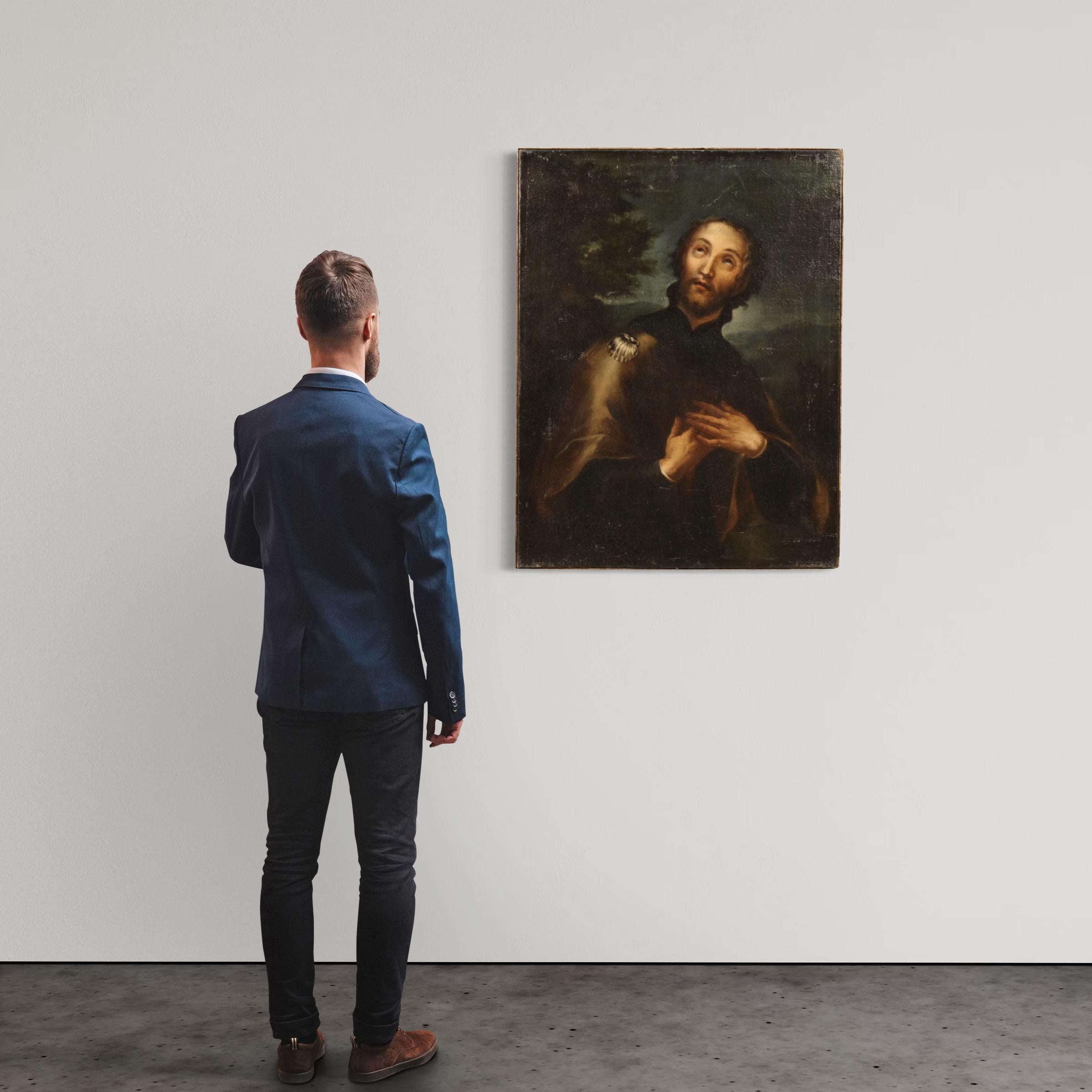 A olio 17th Century Oil on Canvas Italian Religious Painting Saint Roch, 1680 in vendita