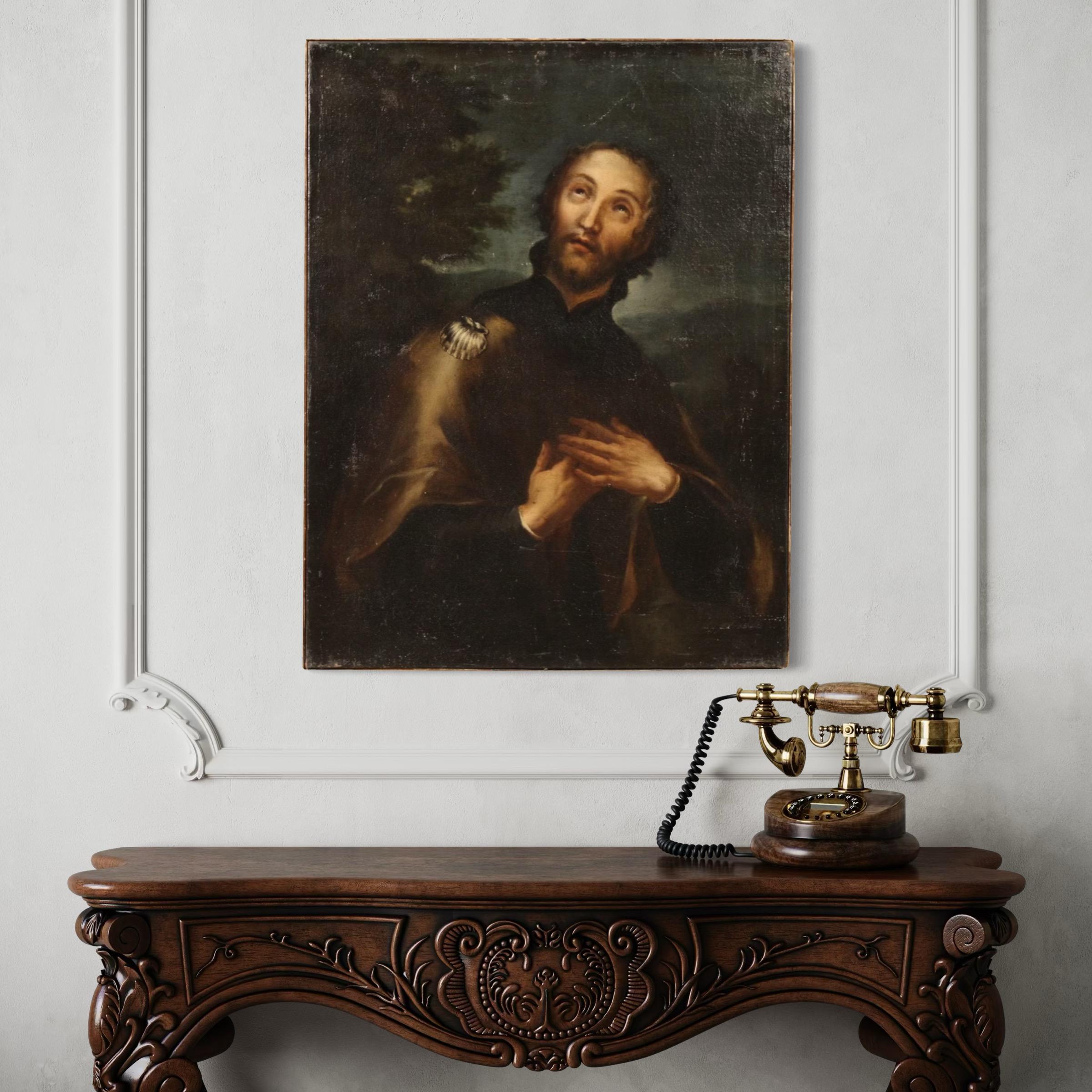 Tela 17th Century Oil on Canvas Italian Religious Painting Saint Roch, 1680 in vendita