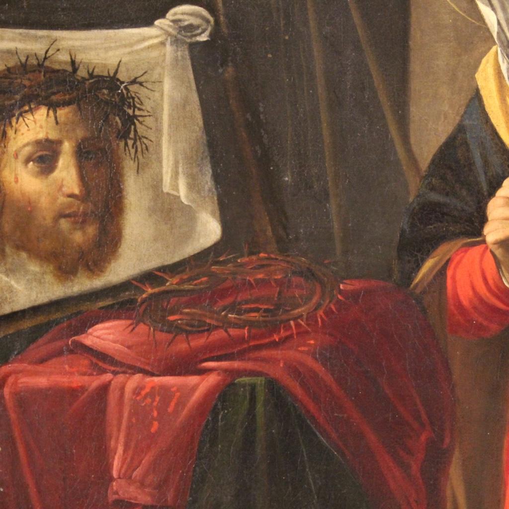 17th Century Oil on Canvas Italian Religious Painting Saint Veronica, 1660 In Good Condition In Vicoforte, Piedmont