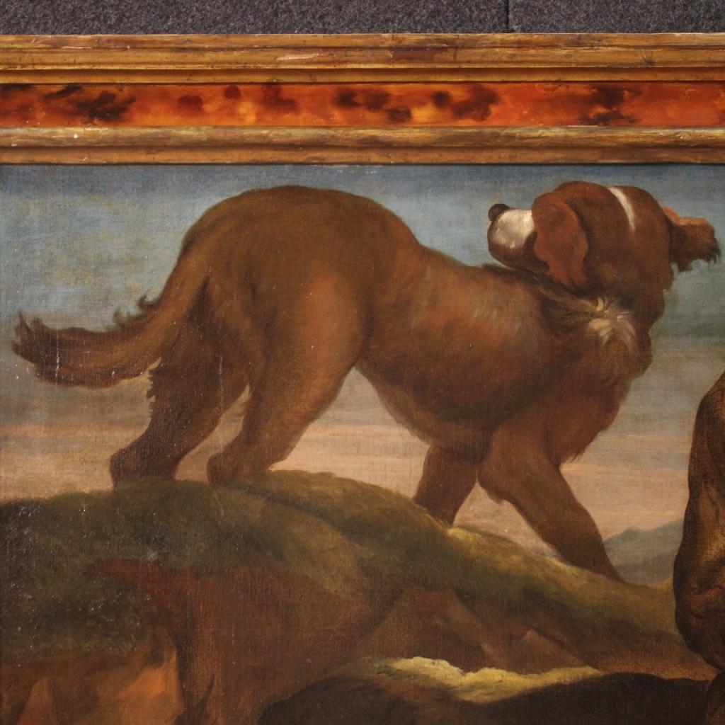 Italienisches religiöses Gemälde „Der Hirte mit Hunden“, Öl auf Leinwand, 17. Jahrhundert, 1660 im Angebot 5