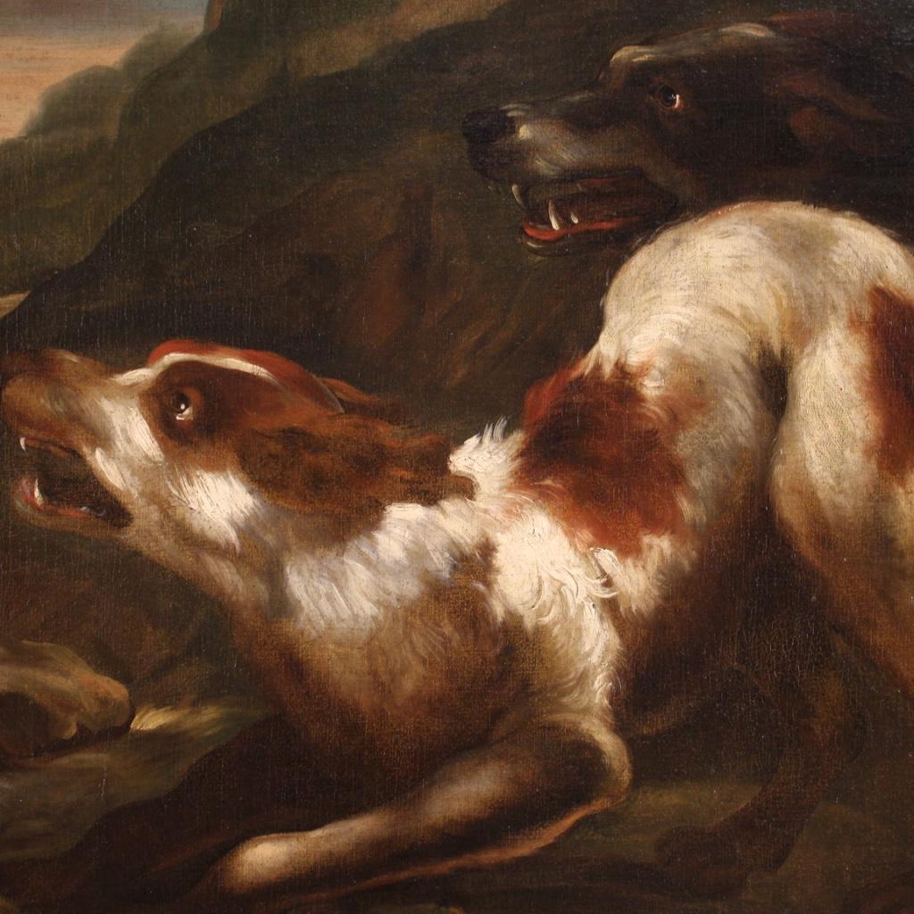 Italienisches religiöses Gemälde „Der Hirte mit Hunden“, Öl auf Leinwand, 17. Jahrhundert, 1660 (18. Jahrhundert und früher) im Angebot