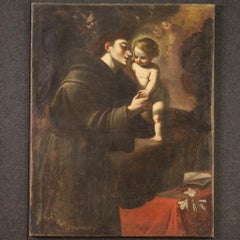 17th Century Oil on Canvas Italian Religious Painting St. Anthony of Padua, 1660